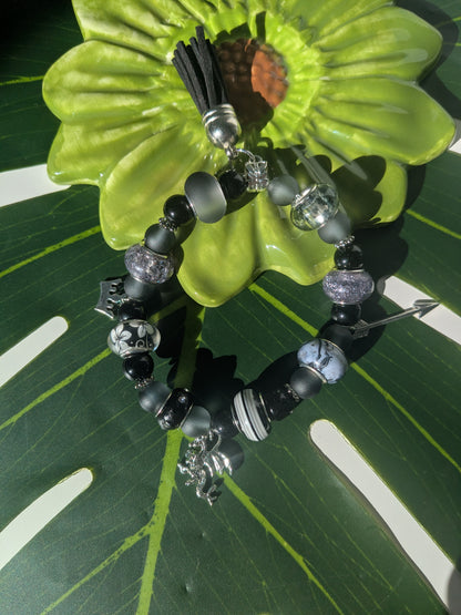 11 colors - Beaded bracelet with large beads, tassel and charms
