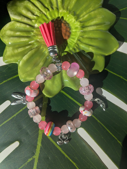 11 colors - Beaded bracelet with large beads, tassel and charms