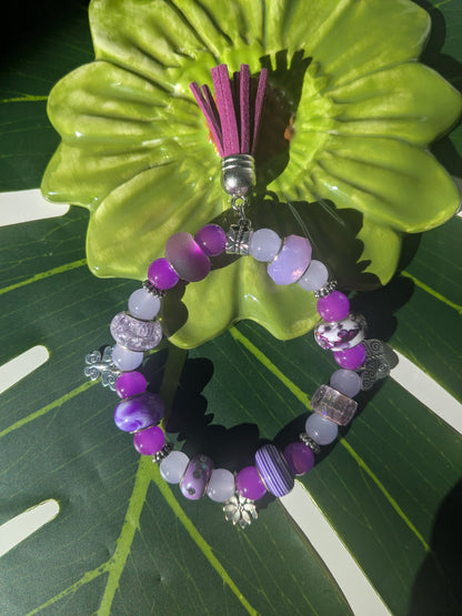 11 colors - Beaded bracelet with large beads, tassel and charms