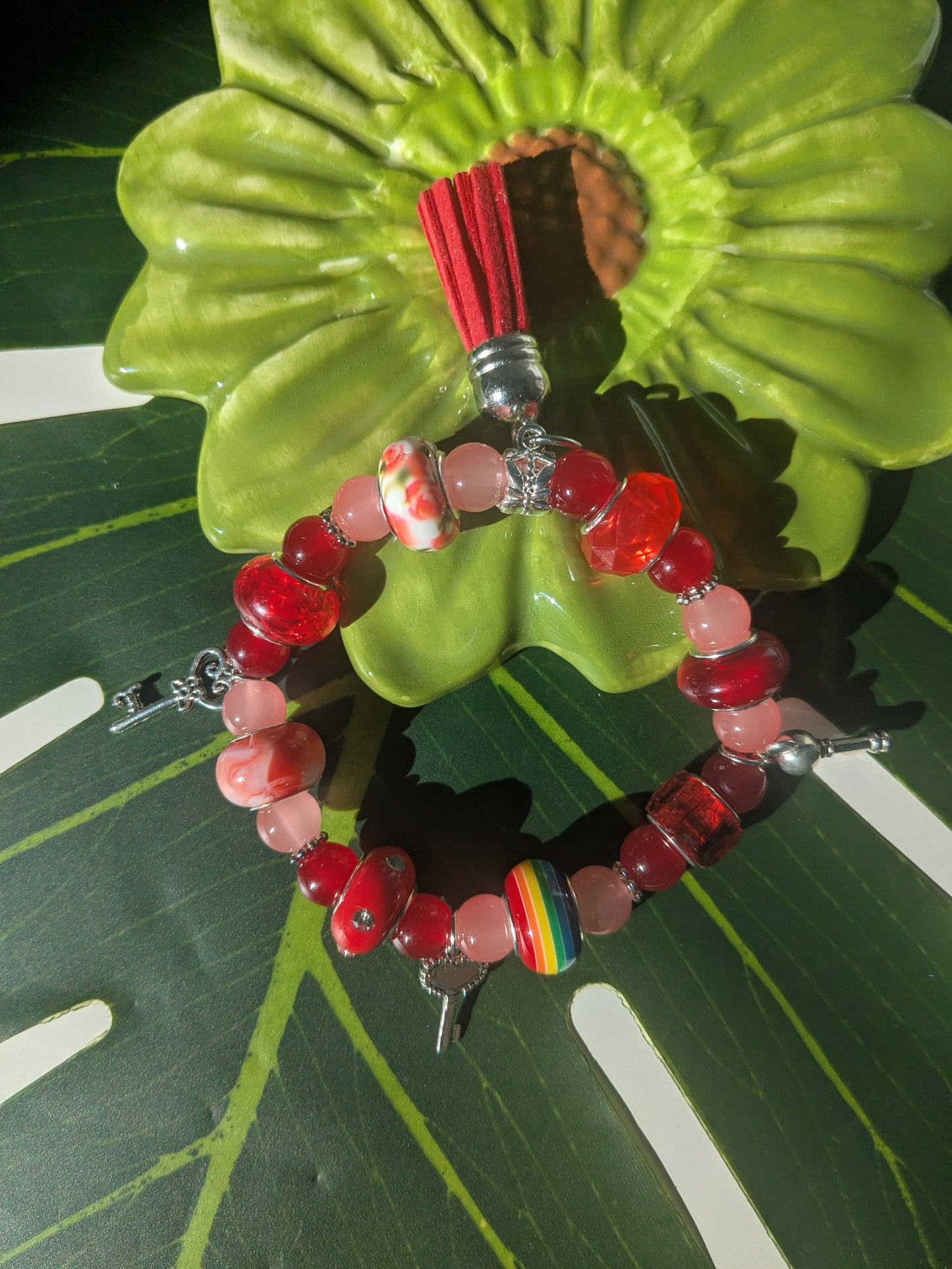 11 colors - Beaded bracelet with large beads, tassel and charms