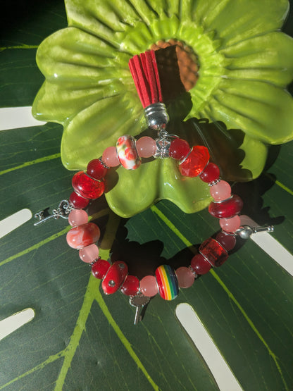 11 colors - Beaded bracelet with large beads, tassel and charms