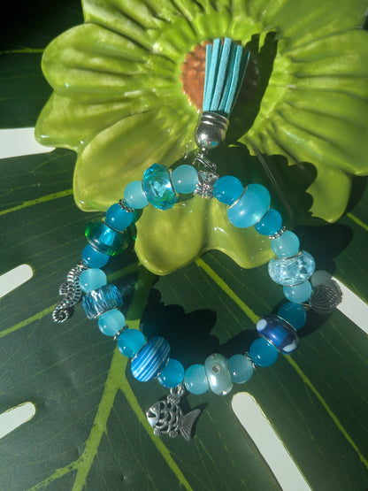 11 colors - Beaded bracelet with large beads, tassel and charms