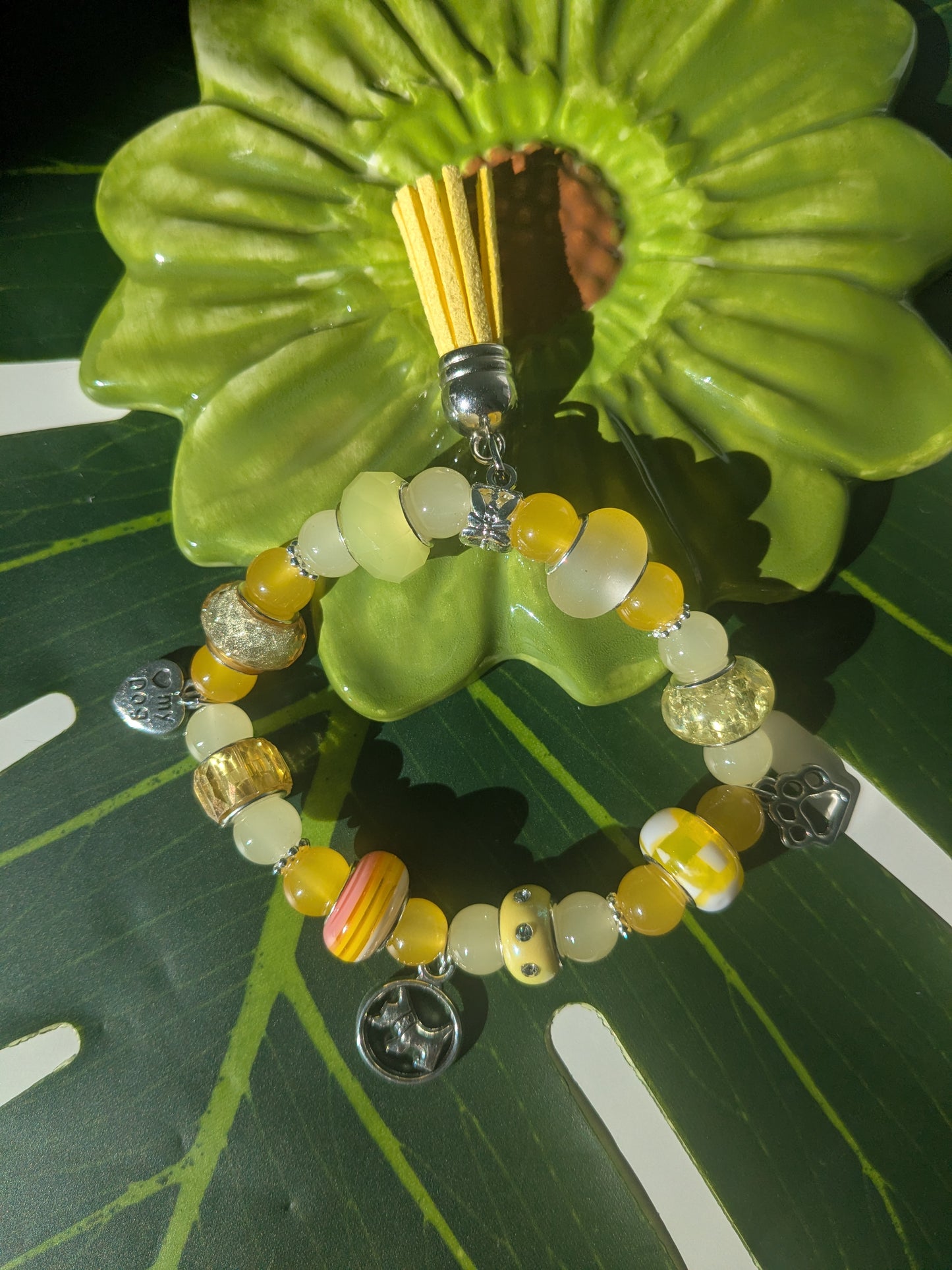 11 colors - Beaded bracelet with large beads, tassel and charms