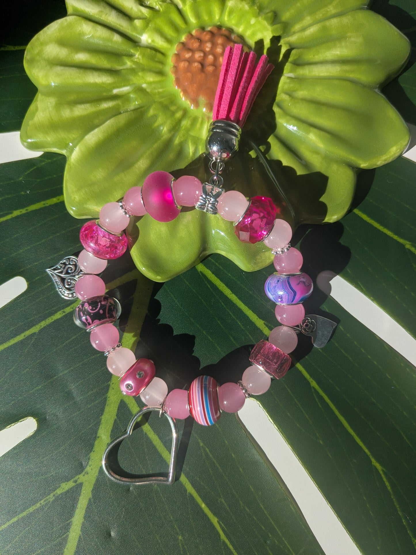 11 colors - Beaded bracelet with large beads, tassel and charms