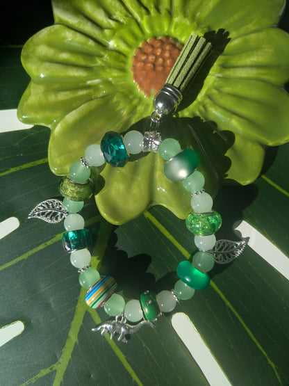 11 colors - Beaded bracelet with large beads, tassel and charms