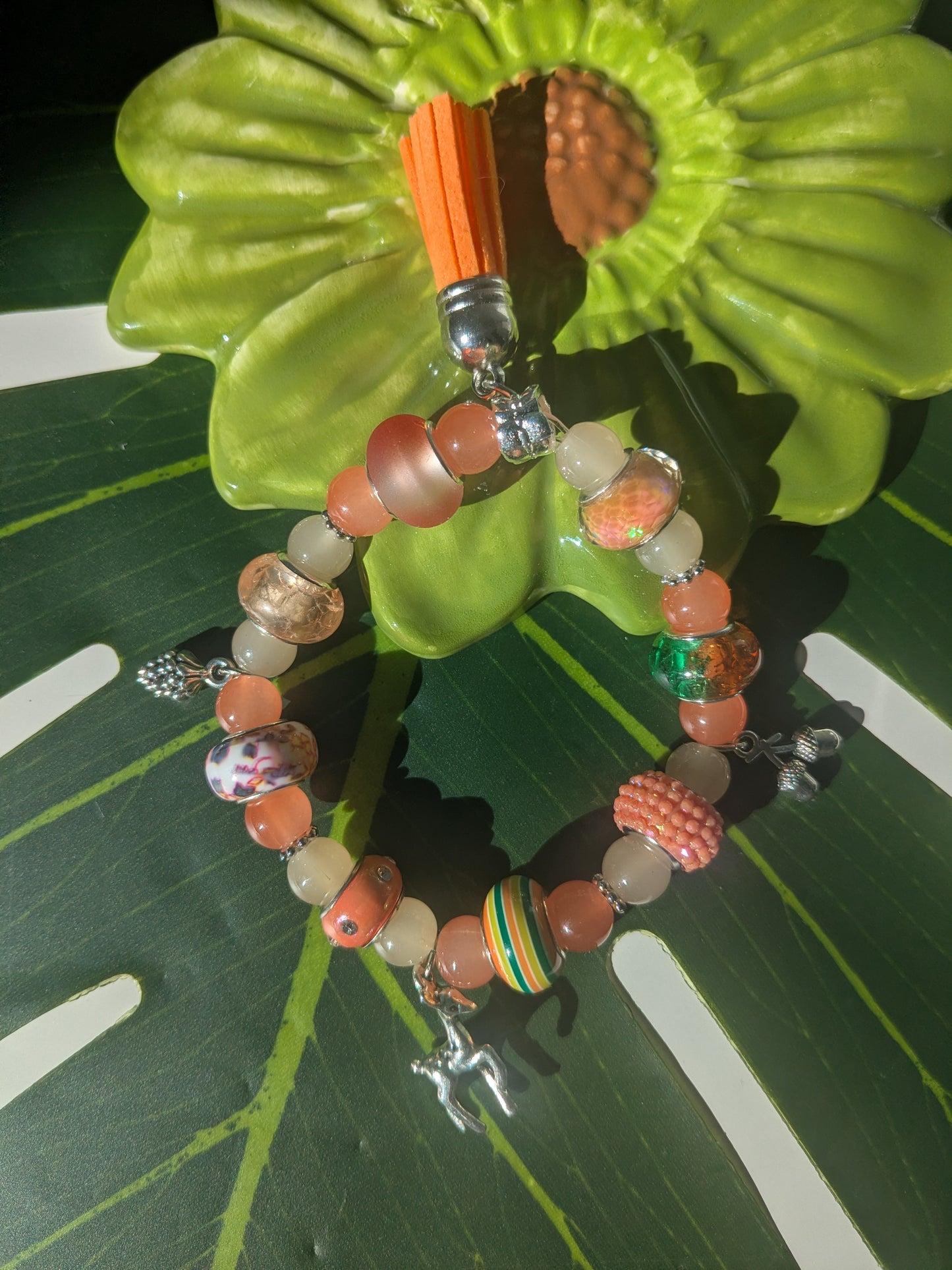 11 colors - Beaded bracelet with large beads, tassel and charms