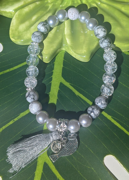 12 colors - Beaded bracelet with tassel, birth and lava stone