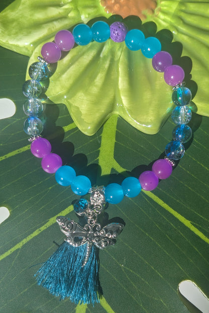 12 colors - Beaded bracelet with tassel, birth and lava stone