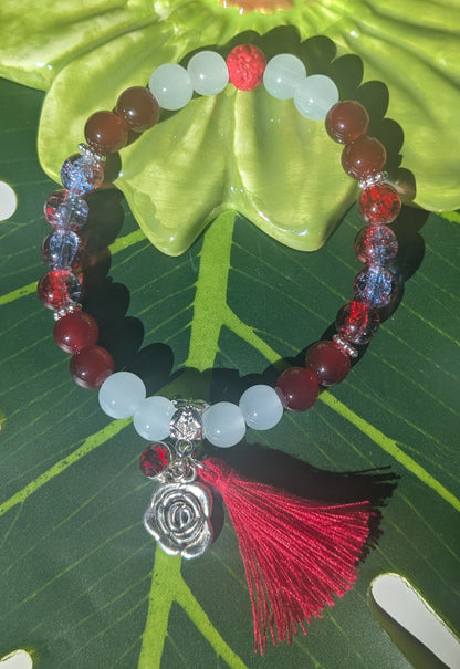 12 colors - Beaded bracelet with tassel, birth and lava stone