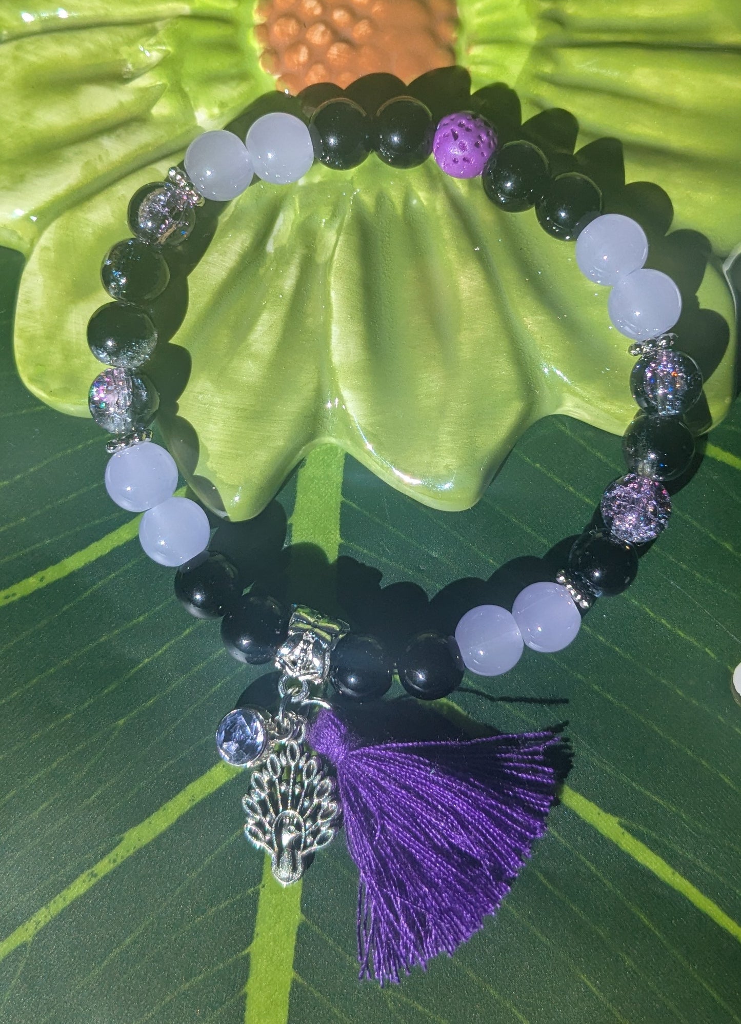 12 colors - Beaded bracelet with tassel, birth and lava stone