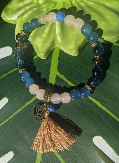 12 colors - Beaded bracelet with tassel, birth and lava stone