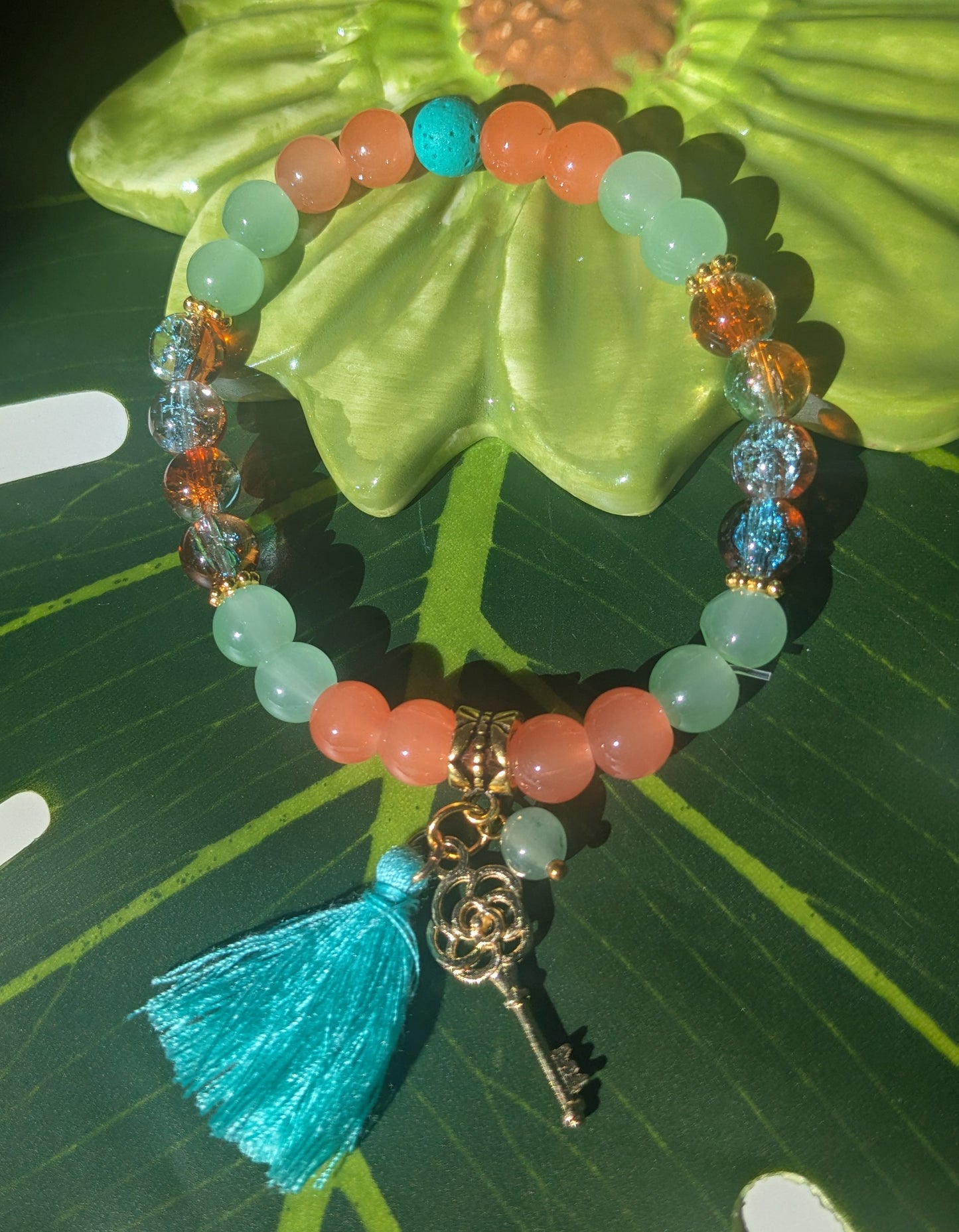 12 colors - Beaded bracelet with tassel, birth and lava stone