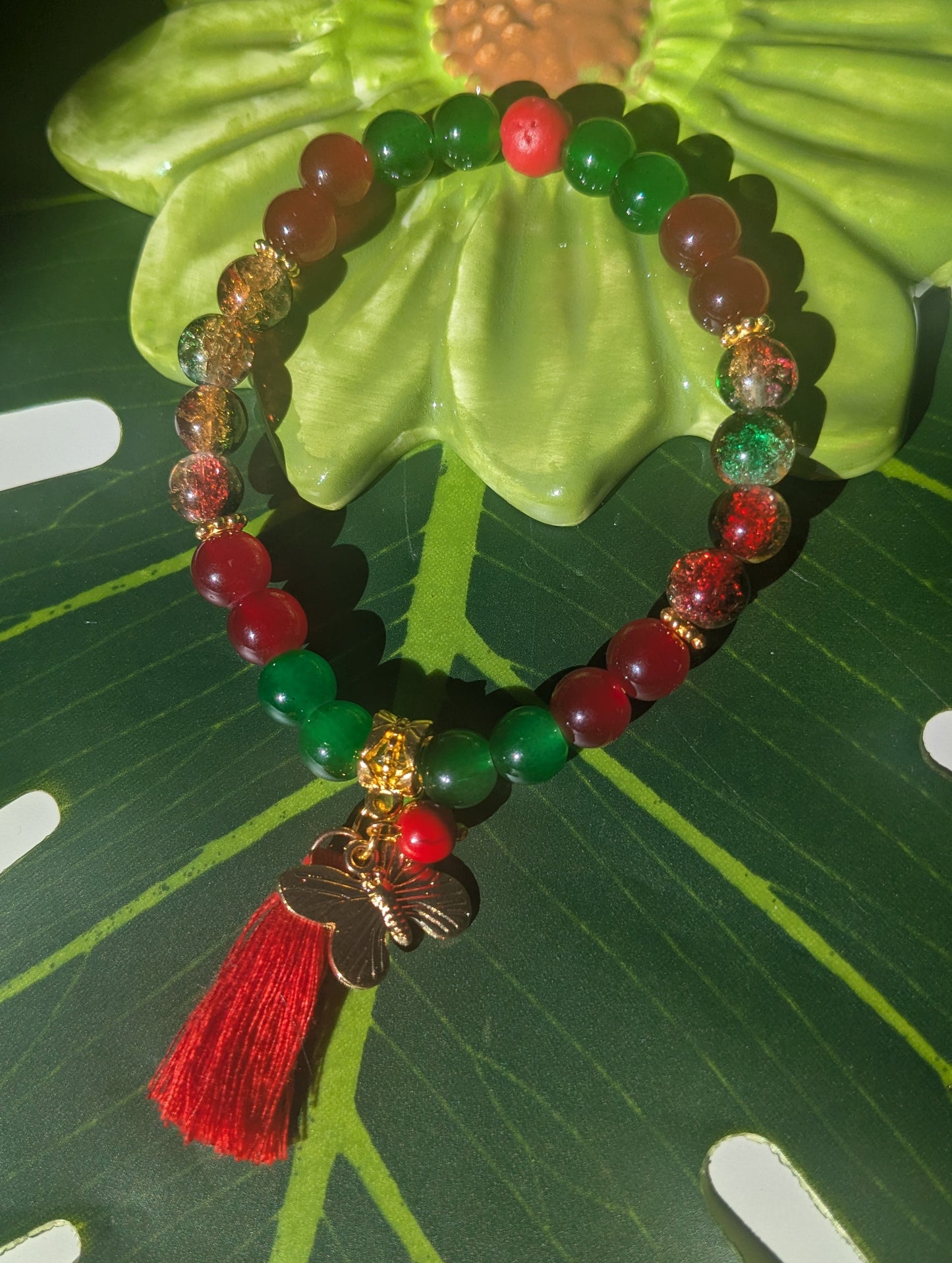 12 colors - Beaded bracelet with tassel, birth and lava stone
