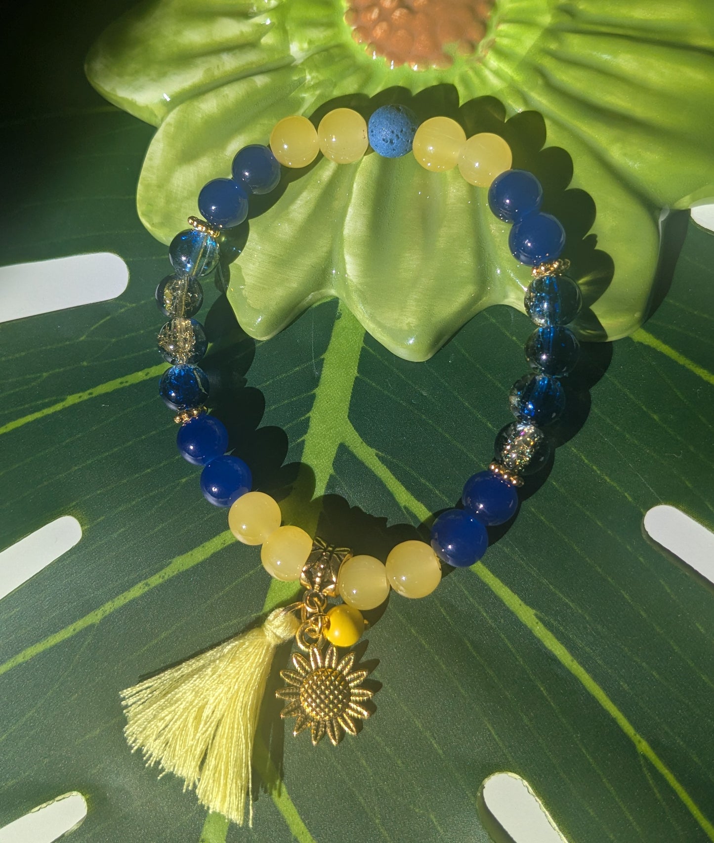 12 colors - Beaded bracelet with tassel, birth and lava stone