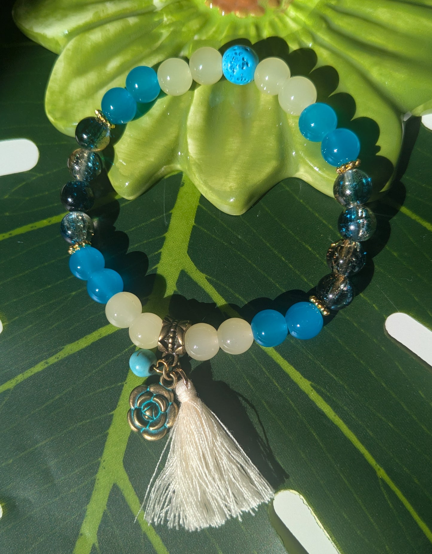 12 colors - Beaded bracelet with tassel, birth and lava stone