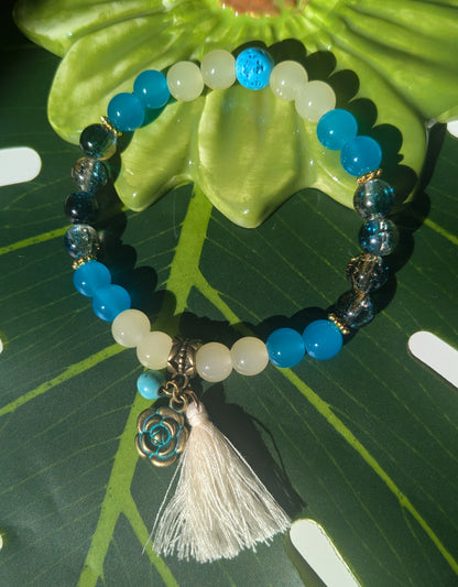 12 colors - Beaded bracelet with tassel, birth and lava stone