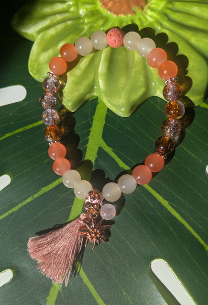 12 colors - Beaded bracelet with tassel, birth and lava stone