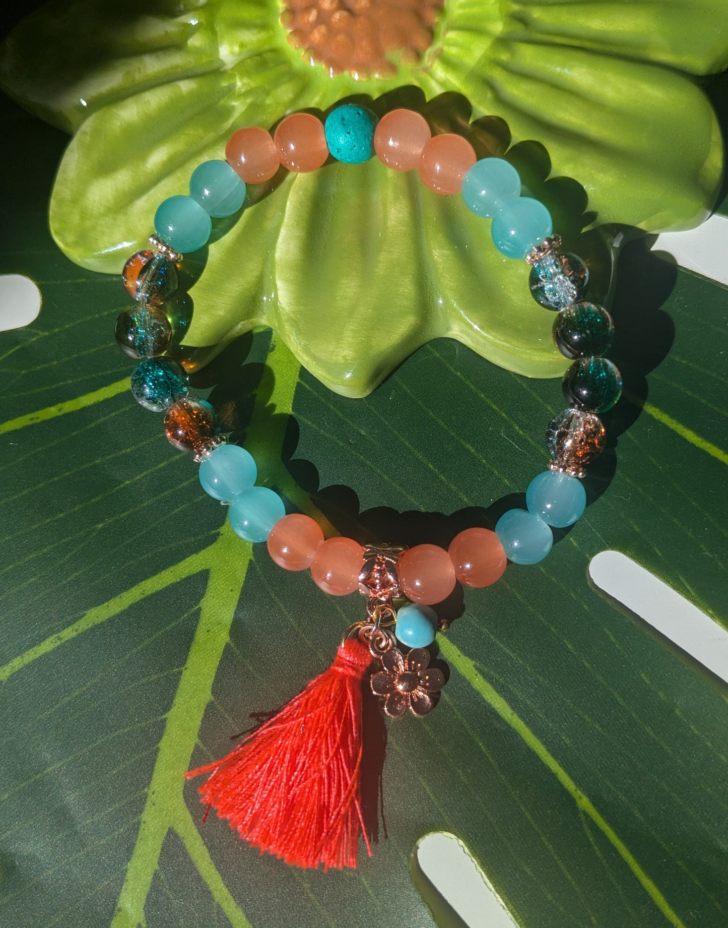 12 colors - Beaded bracelet with tassel, birth and lava stone