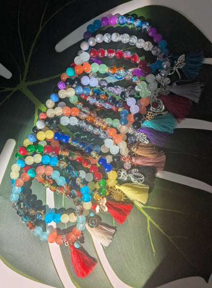 12 colors - Beaded bracelet with tassel, birth and lava stone