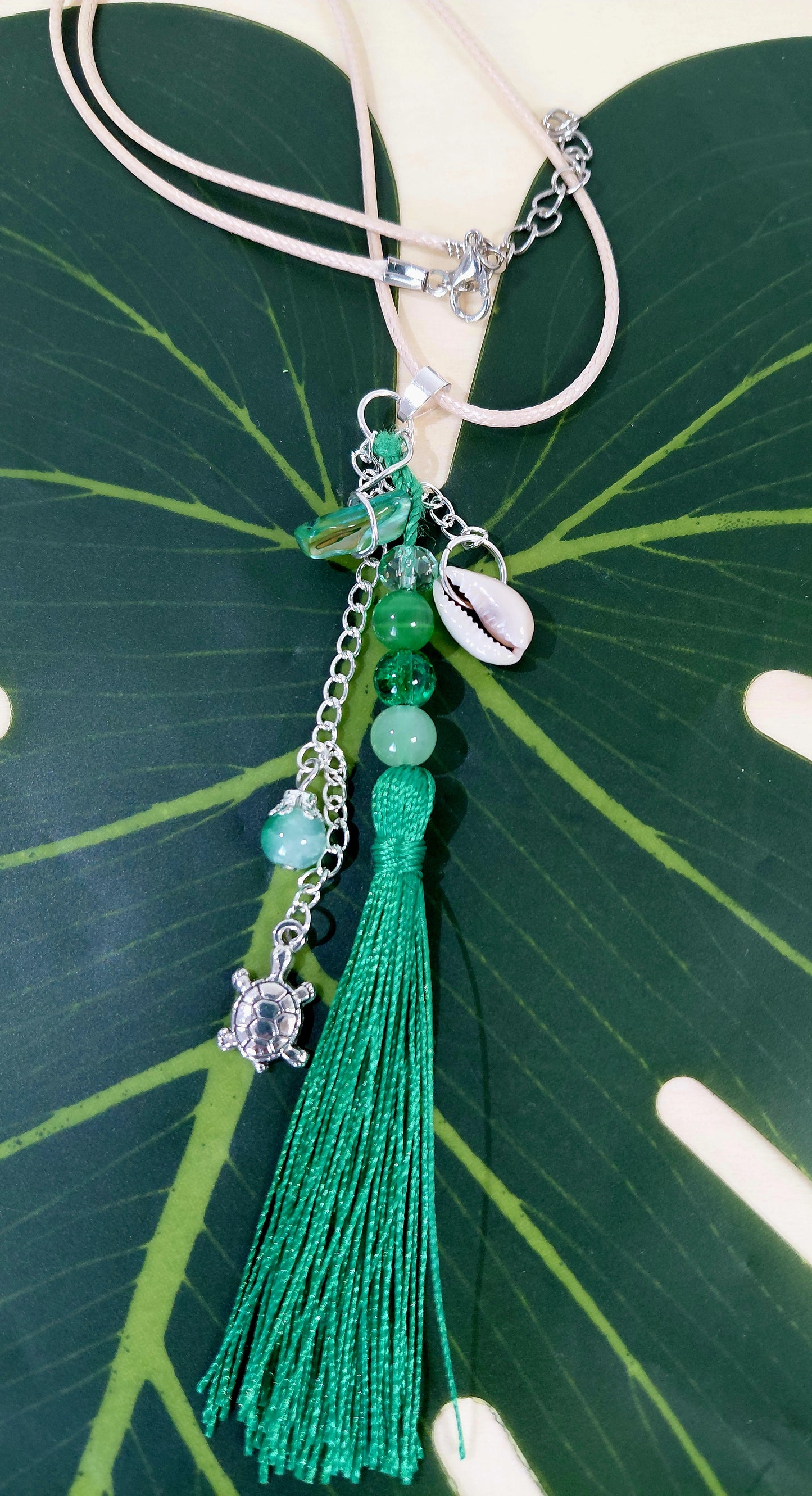 Leather Necklace with beads, charms and tassel