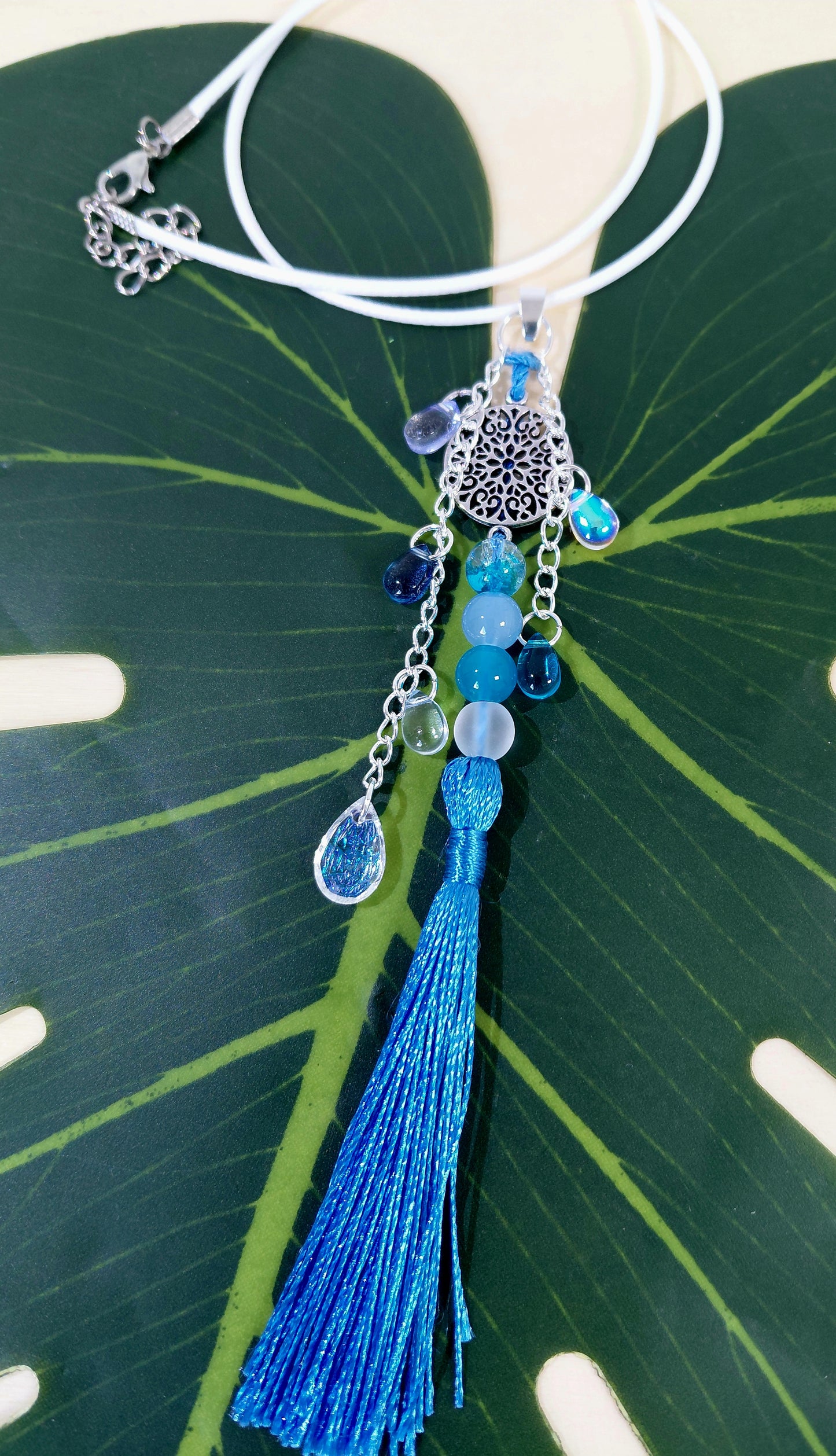 Leather Necklace with beads, charms and tassel