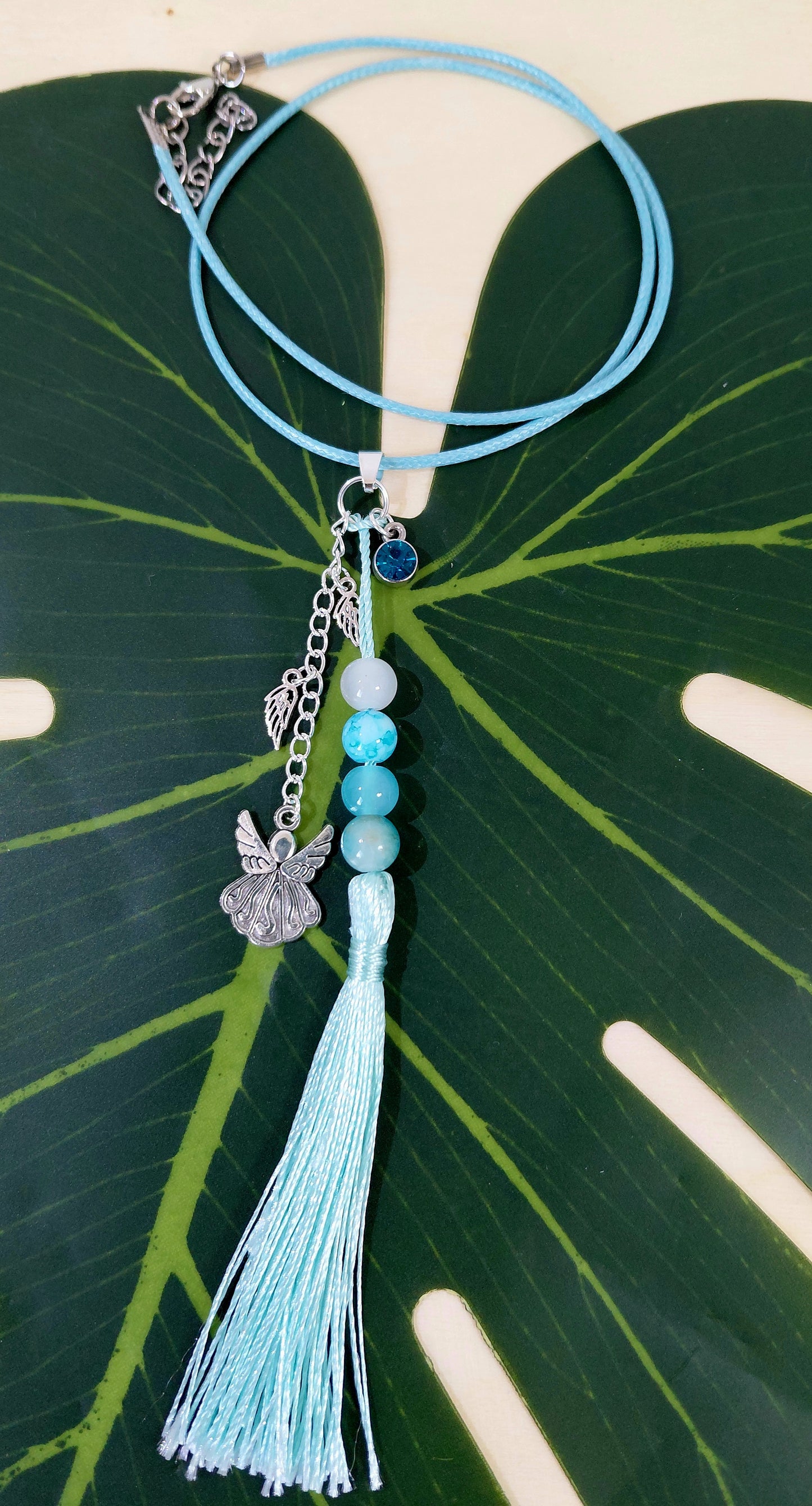 Leather Necklace with beads, charms and tassel