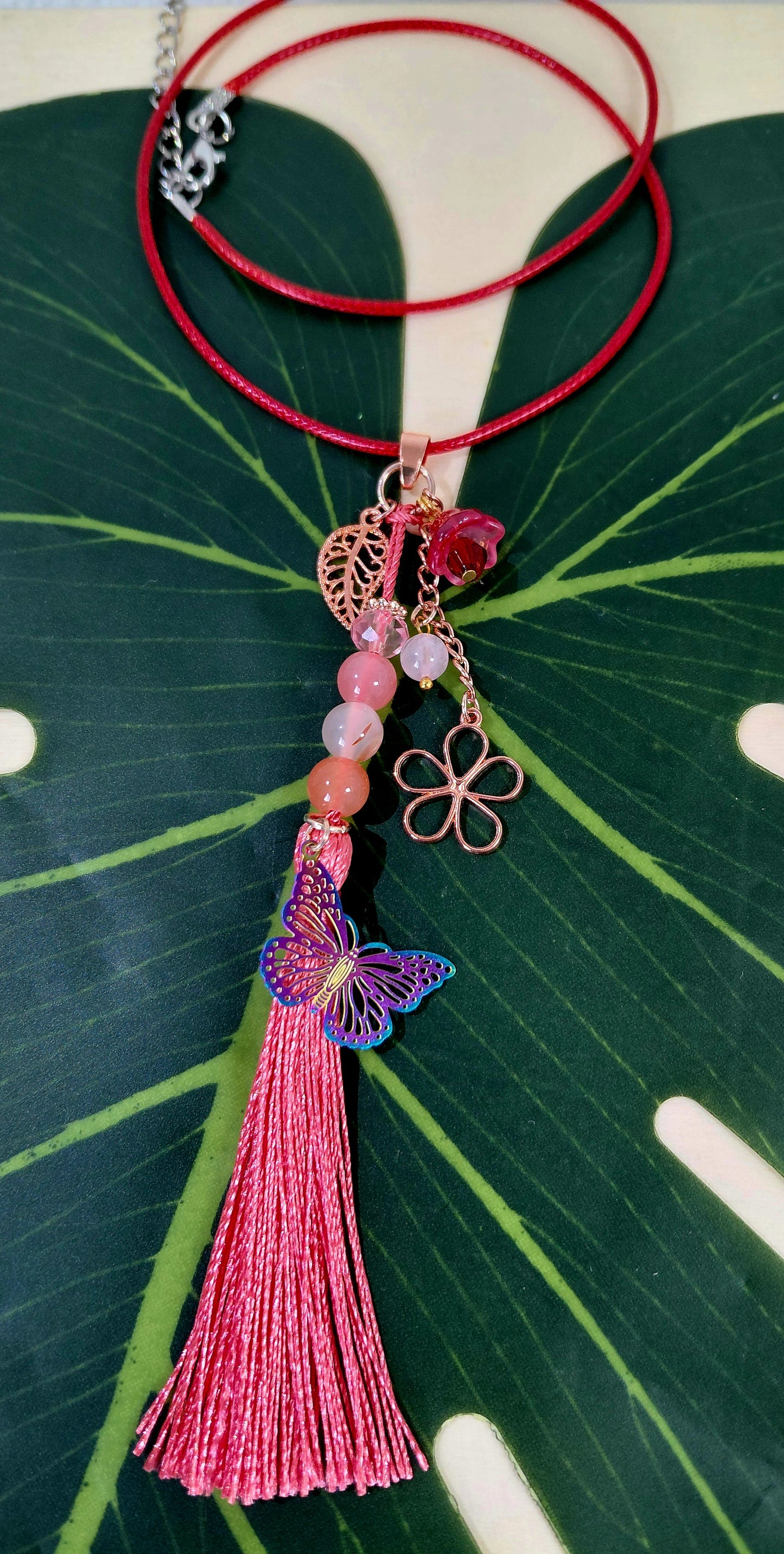Leather Necklace with beads, charms and tassel