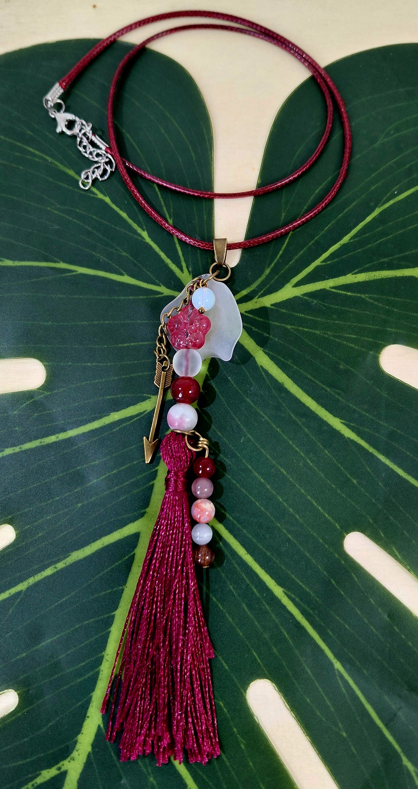 Leather Necklace with beads, charms and tassel
