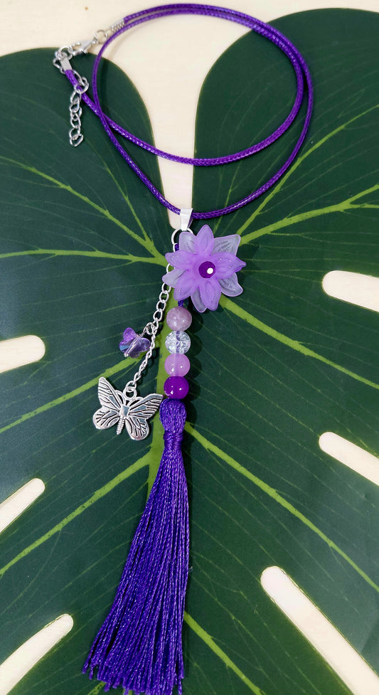 Leather Necklace with beads, charms and tassel