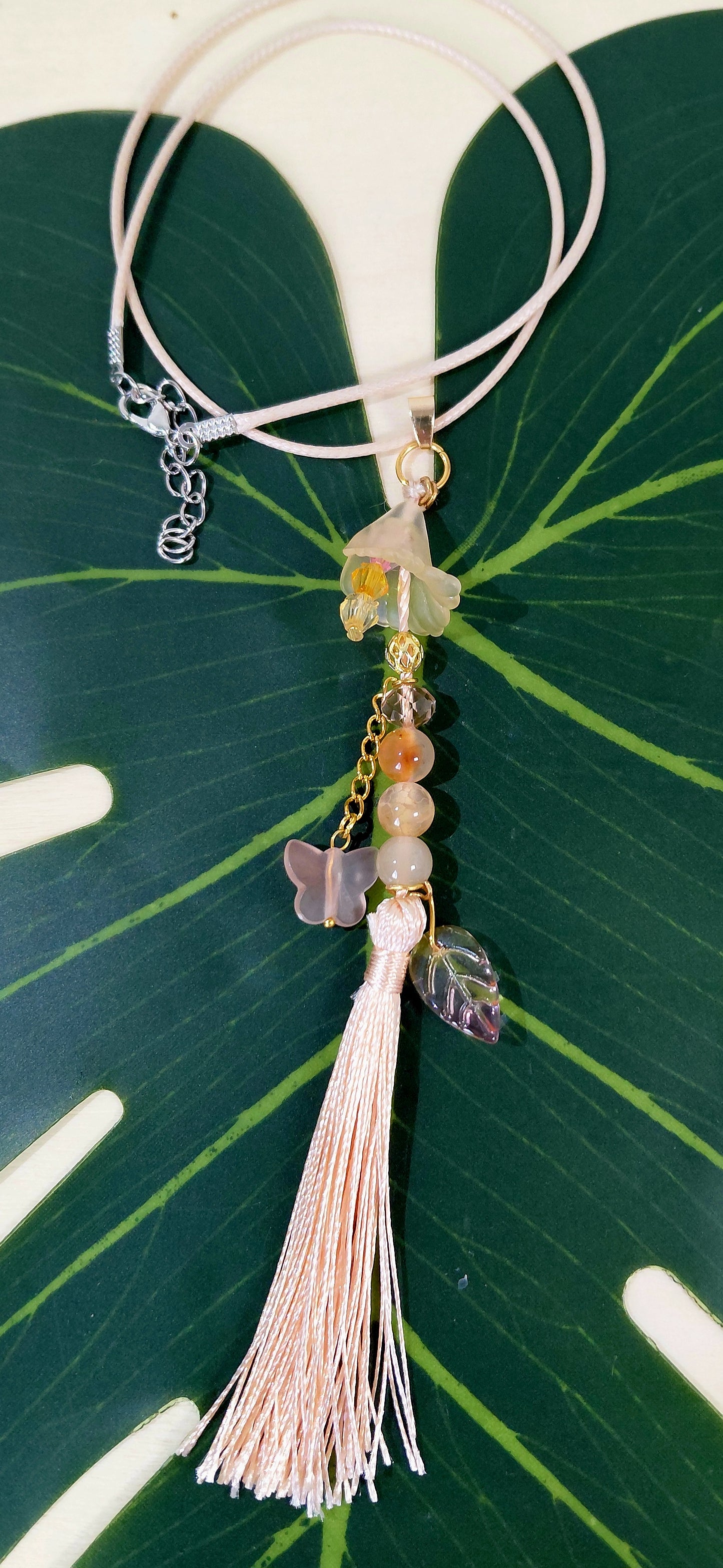 Leather Necklace with beads, charms and tassel