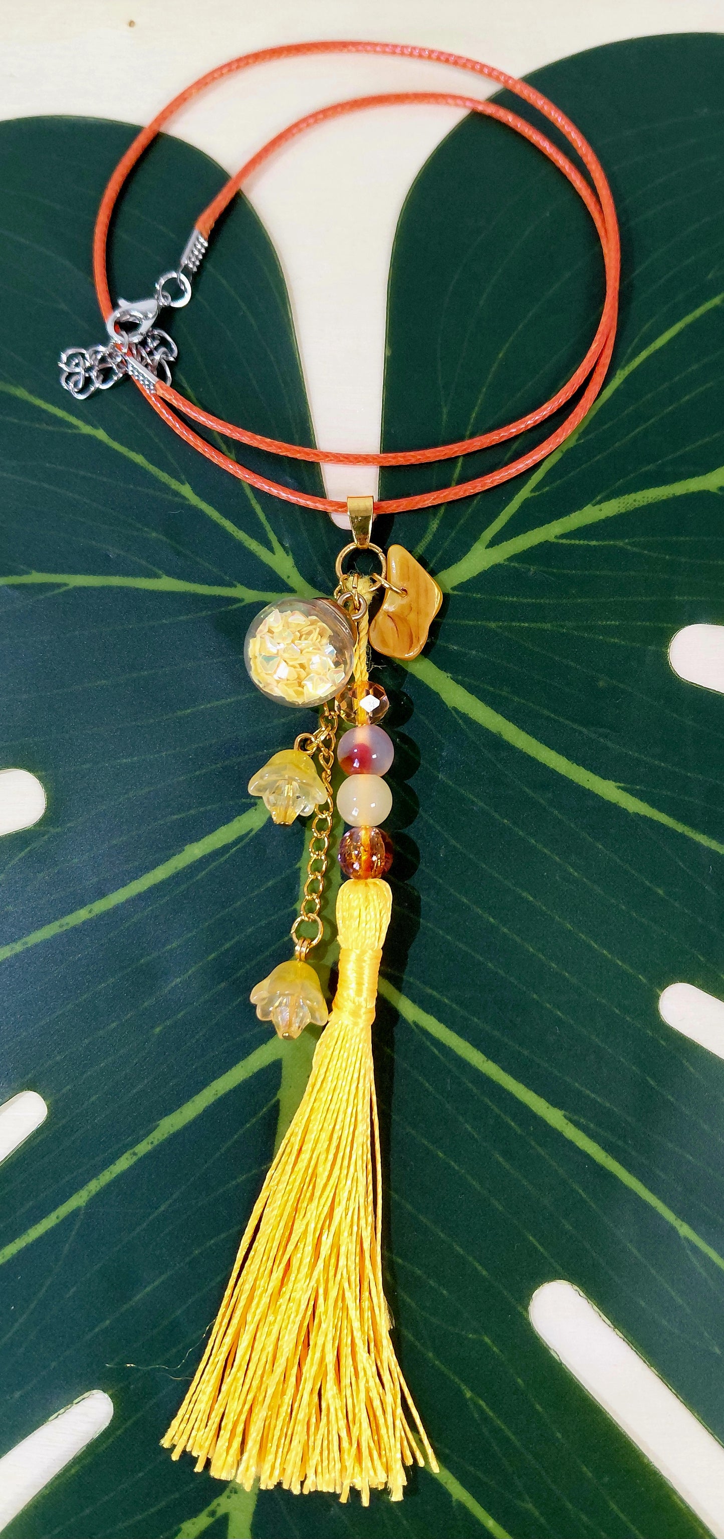 Leather Necklace with beads, charms and tassel