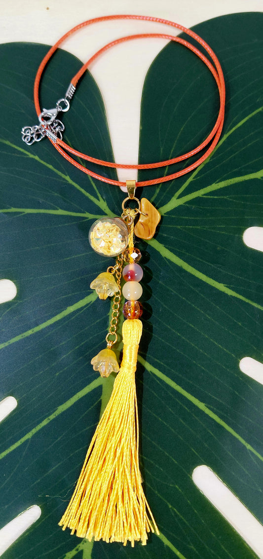 Leather Necklace with beads, charms and tassel