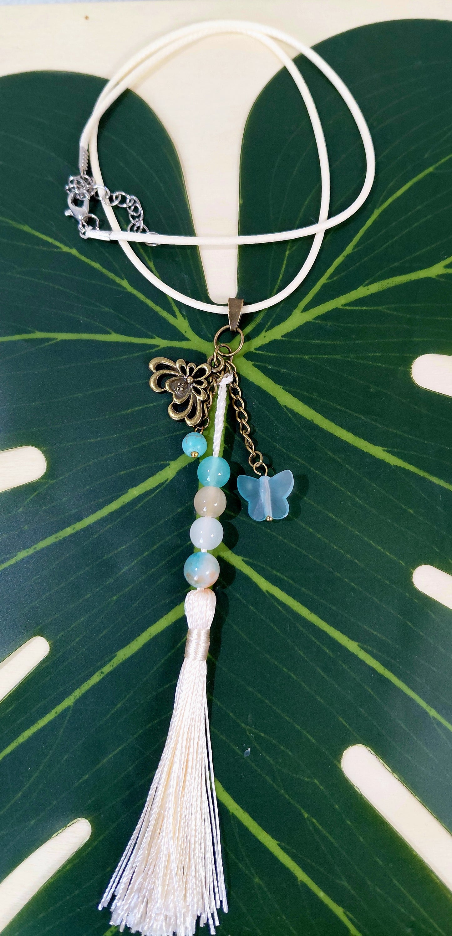 Leather Necklace with beads, charms and tassel