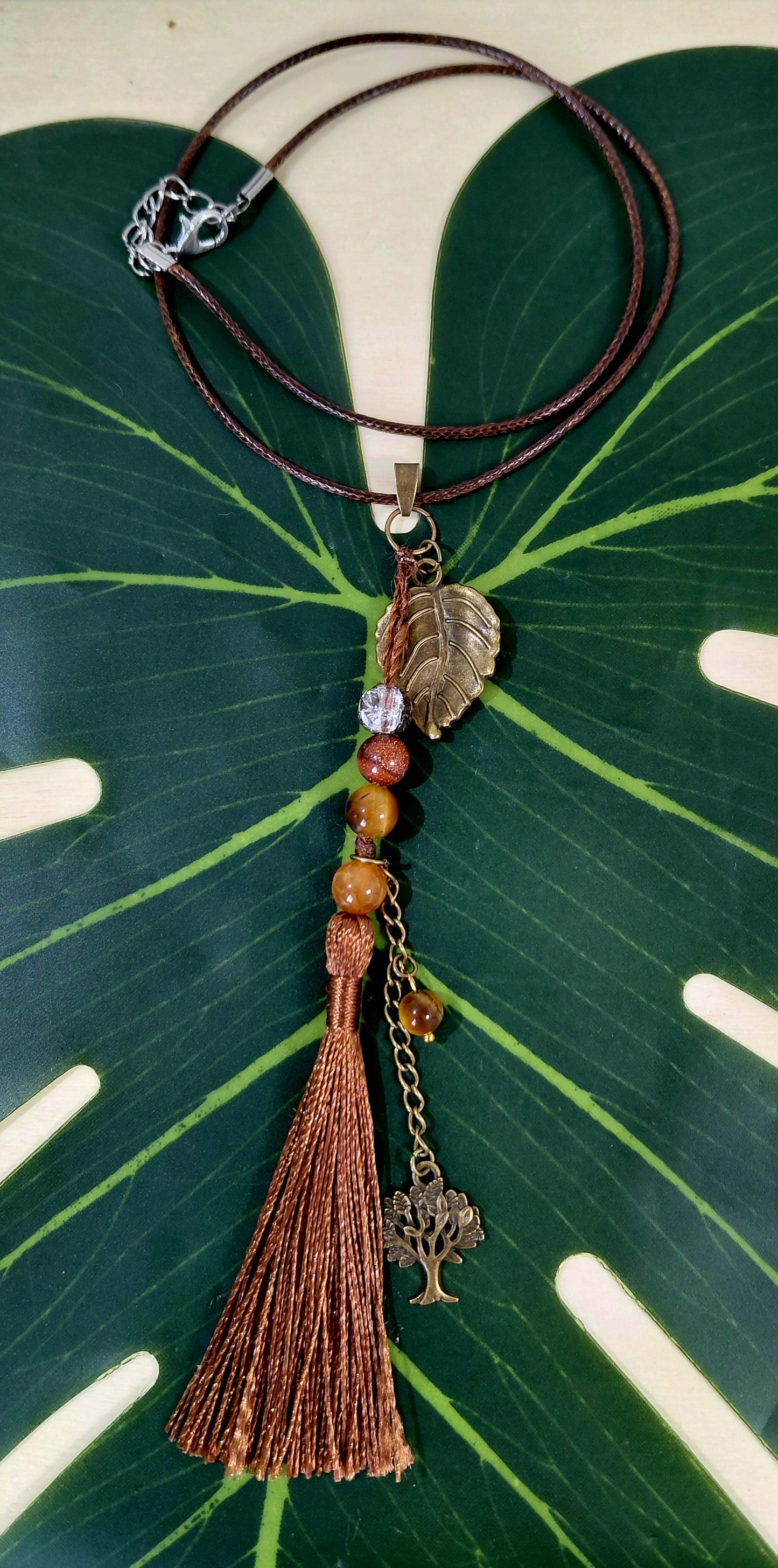 Leather Necklace with beads, charms and tassel