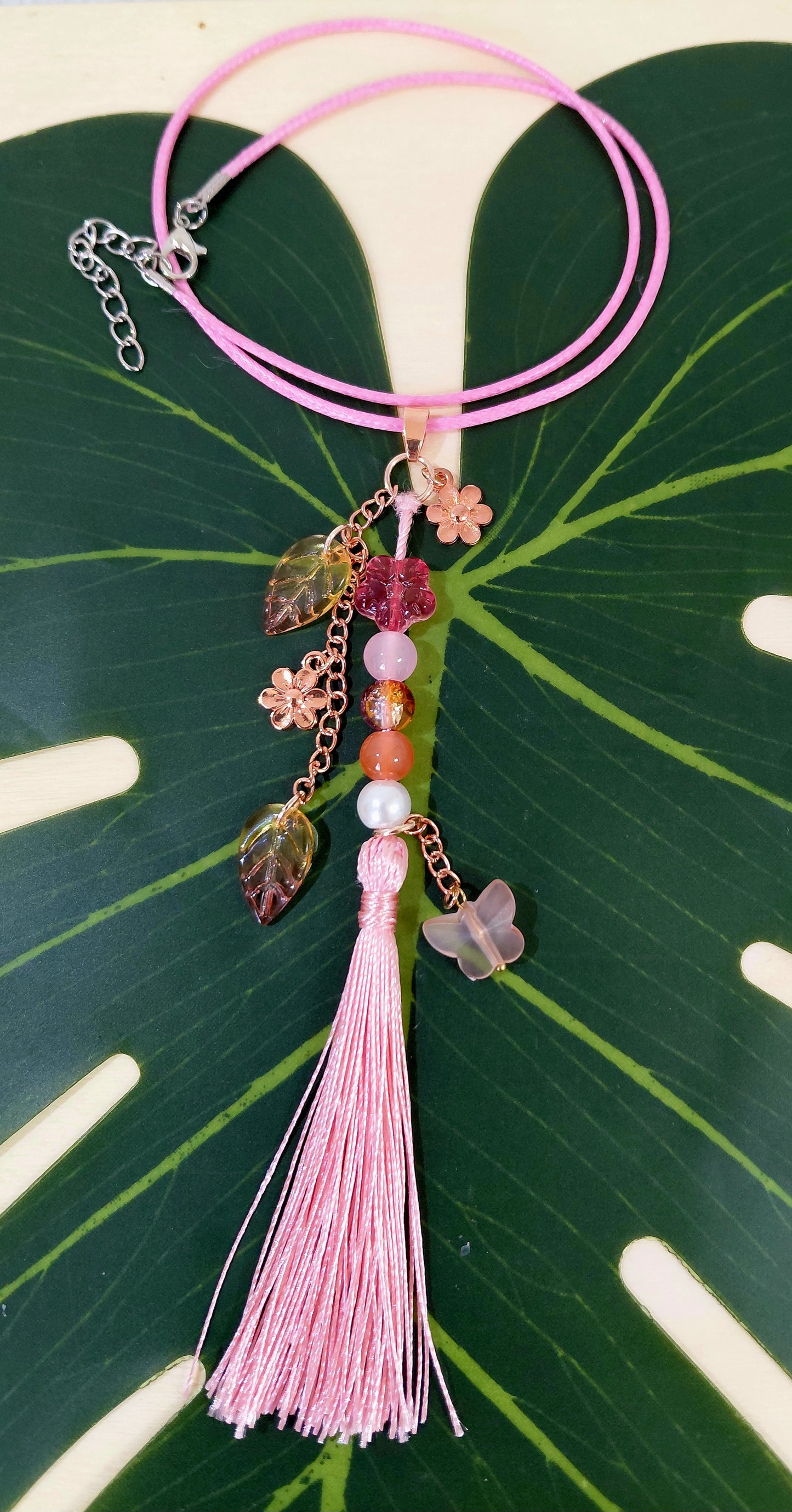 Leather Necklace with beads, charms and tassel