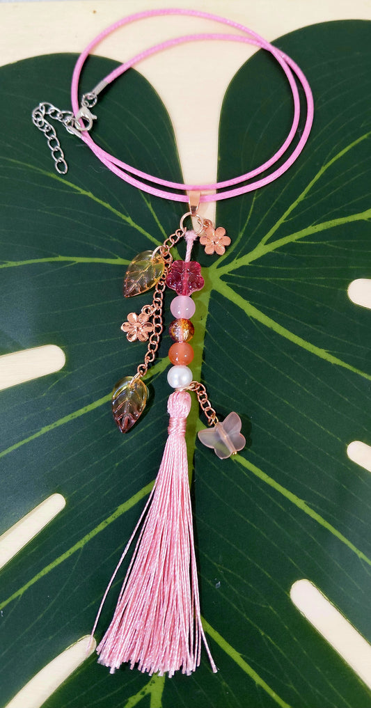 Leather Necklace with beads, charms and tassel