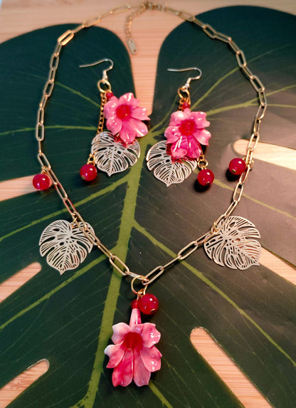 3 colors - Chain necklace and earring set