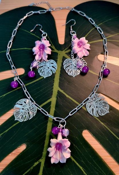 3 colors - Chain necklace and earring set