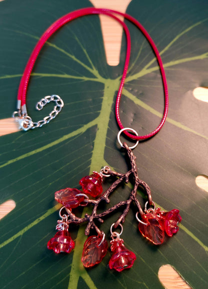 10 colors - Leather necklace with floral pendant
