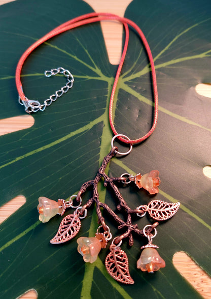 10 colors - Leather necklace with floral pendant