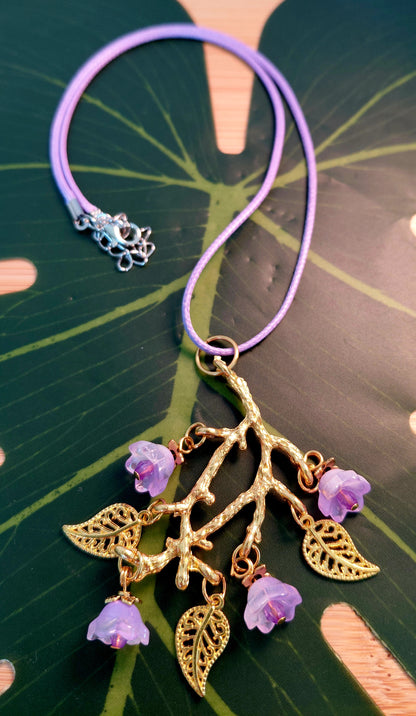 10 colors - Leather necklace with floral pendant