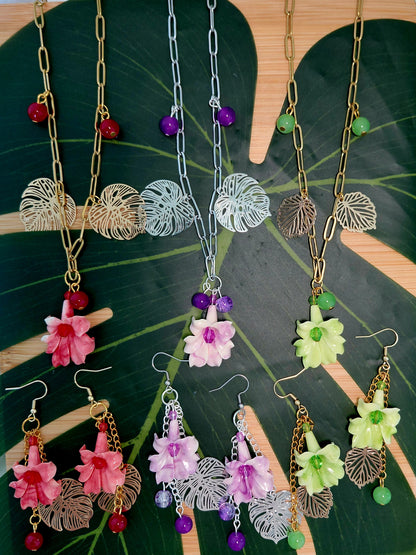 3 colors - Chain necklace and earring set