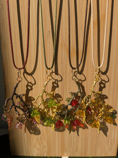 4 colors - Leather necklace with floral pendant