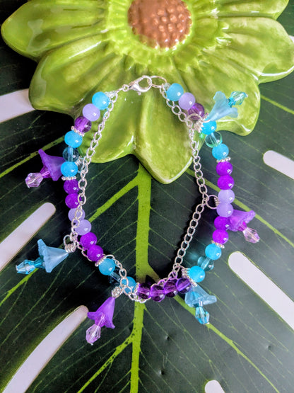 5 colors - 2 layered beaded and chain bracelet with flowers