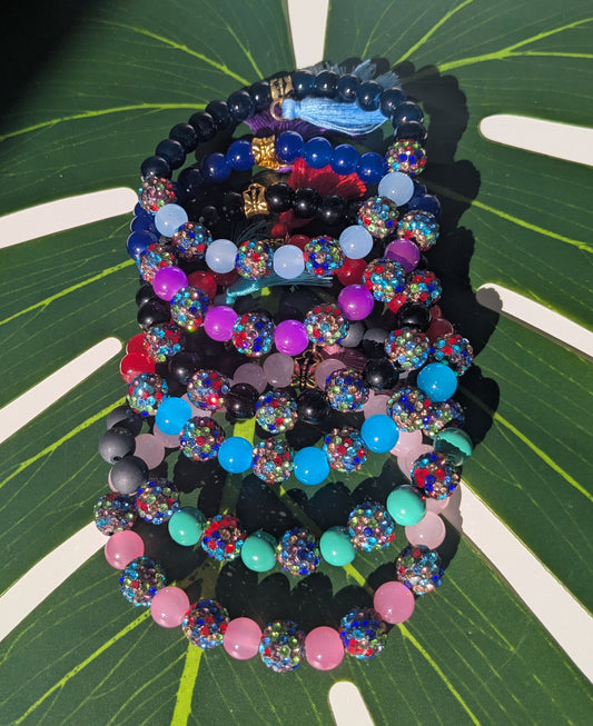 6 colors - Beaded bracelets with tassel and rhinestones